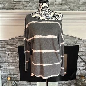 Gray and White Striped Women's Top